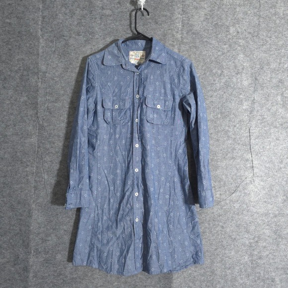 Fine Garments by Bell Anchor Print Dress Button Down Long Sleeve Sz 6 Chambray - Picture 1 of 11